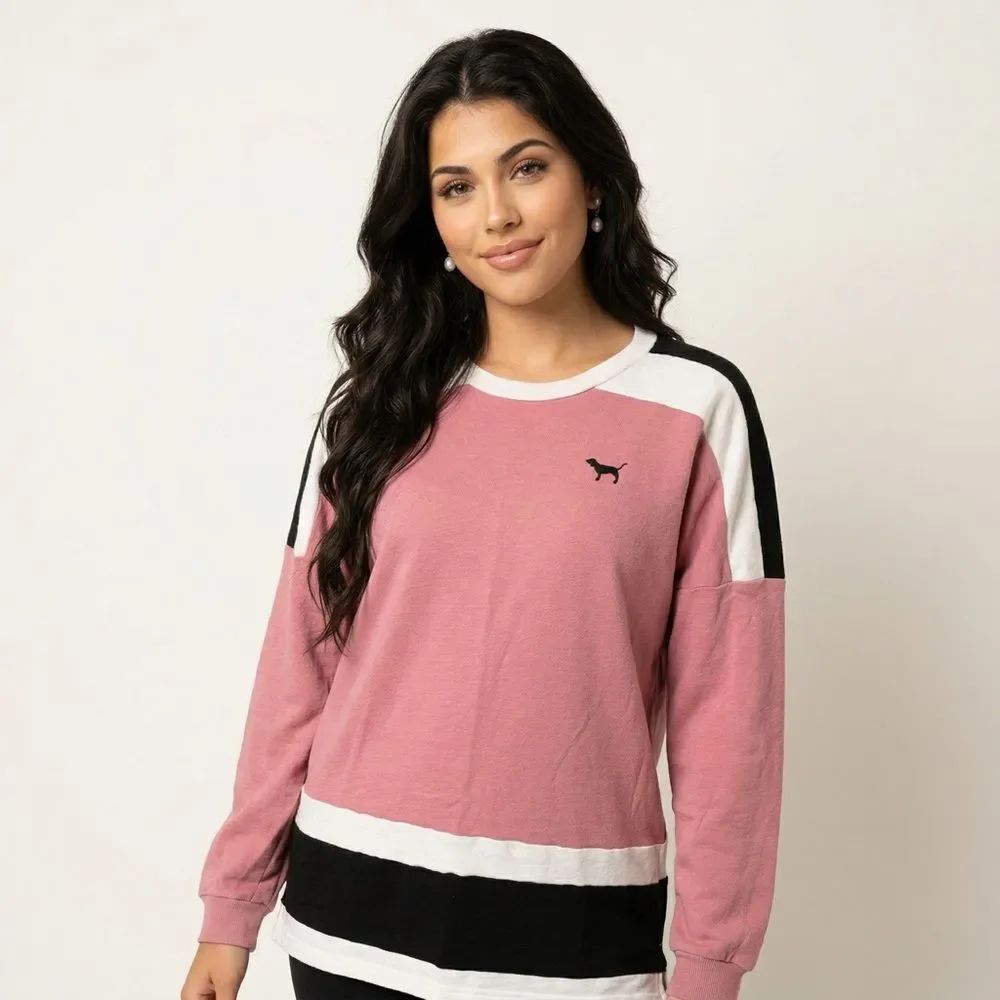 Victoria's Secret Pink, White & Black Colorblock Pullover Cotton Sweatshirt S M